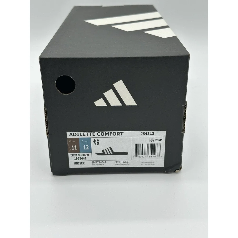 Adidas Adilette Comfort Slides Men's 11 Women's 12 Black White JS4313 NWT & Box